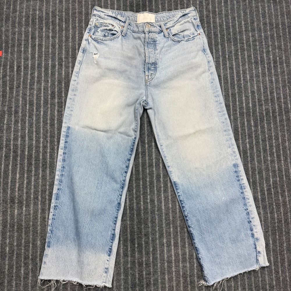 Mother Superior Womens The Rambler Ankle Fray Jeans 31 Blue Distressed Wide Leg